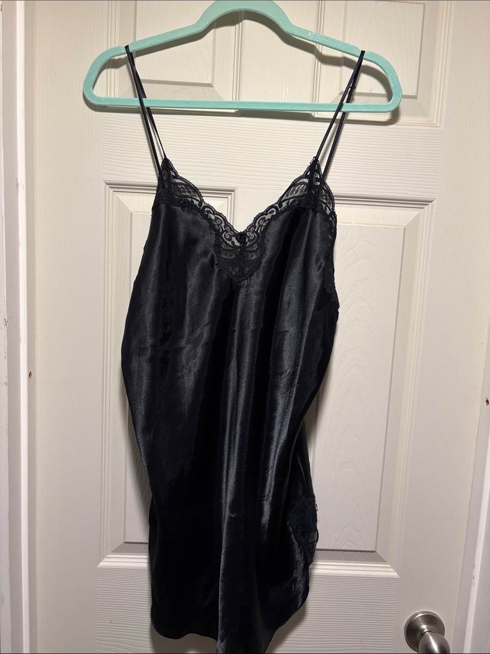 Cacique Black Satin Lace-Trim Slip